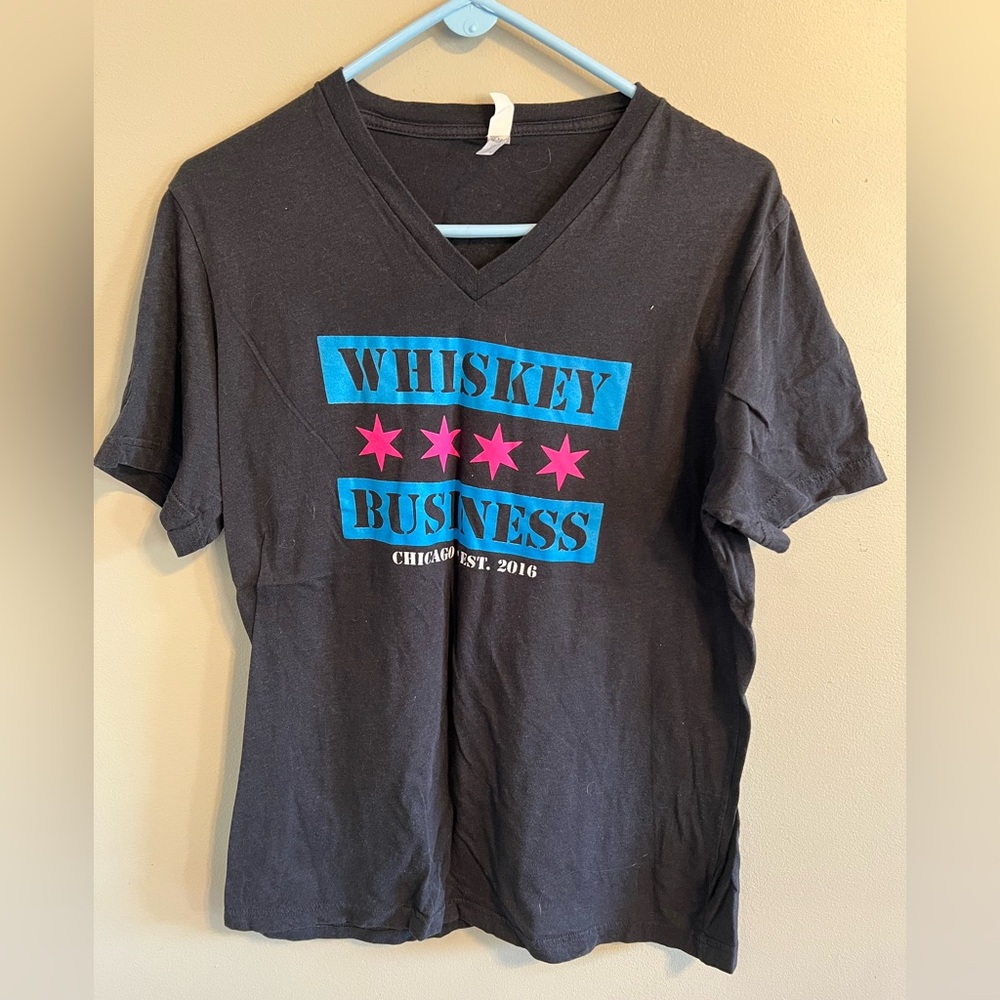 Bella Canvas Black V-Neck Tee with Pink and Blue Print